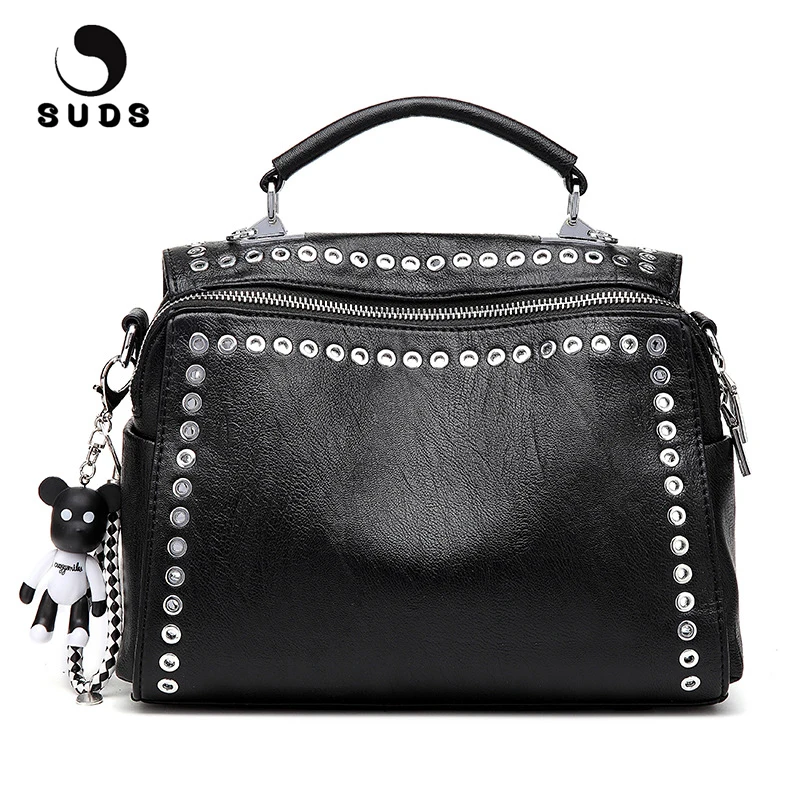 Cena Marka suds ze skóry w stylu Vintage nitowa torba na ramię europejska i amerykańska styl kobiety wielofunkcyjne Crossbody torby na zakupy bolsa Feminina