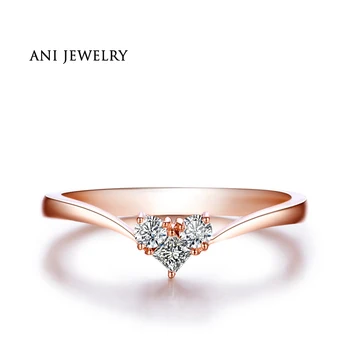 

ANI 18K Rose Gold (AU750) Wedding Rings Certified I-J/SI 0.1 CT Round Cut Diamond Heart Shape Valentines Promise Ring for Women