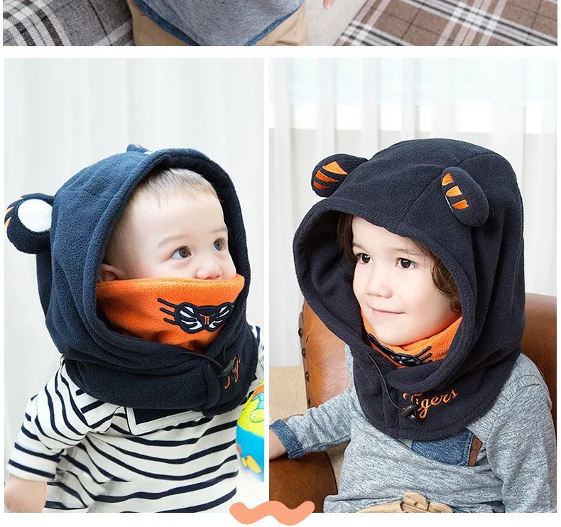 Winter Outdoor BLUE PINK COFFEE Tiger Cartoon Warm Hats Skiing Bibs Children Shawl Hooded Cowl Beanie Caps for Kids Boys Girls (4)