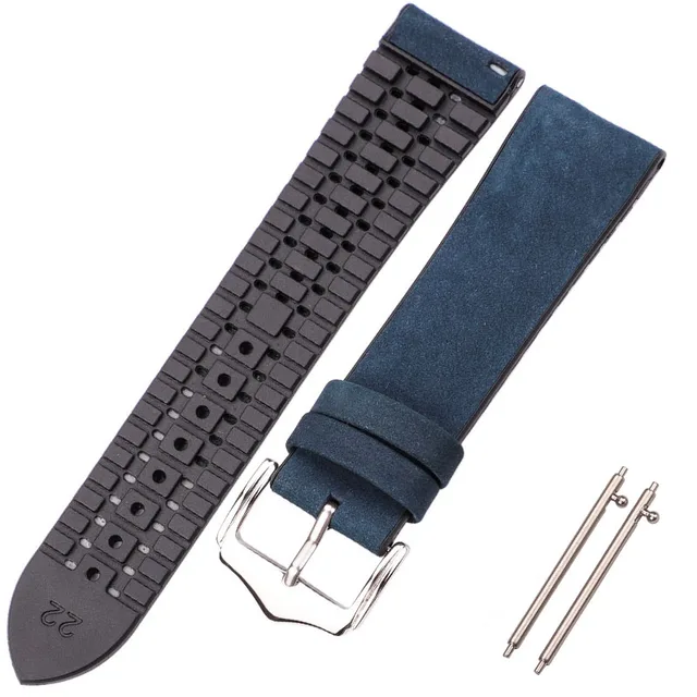 HENGRC Cowhide And Silicone Watch Strap Bracelet 18 20 22mm Men Women Waterproof Breathable Watchbands Watches Clock Accessories Blue