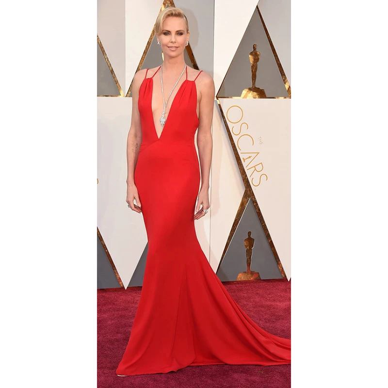 88th Oscars Academy Awards Charlize Theron платья знаменитостей с глубоким v-образным вырезом Русалка Красный ковер платье для вечерние