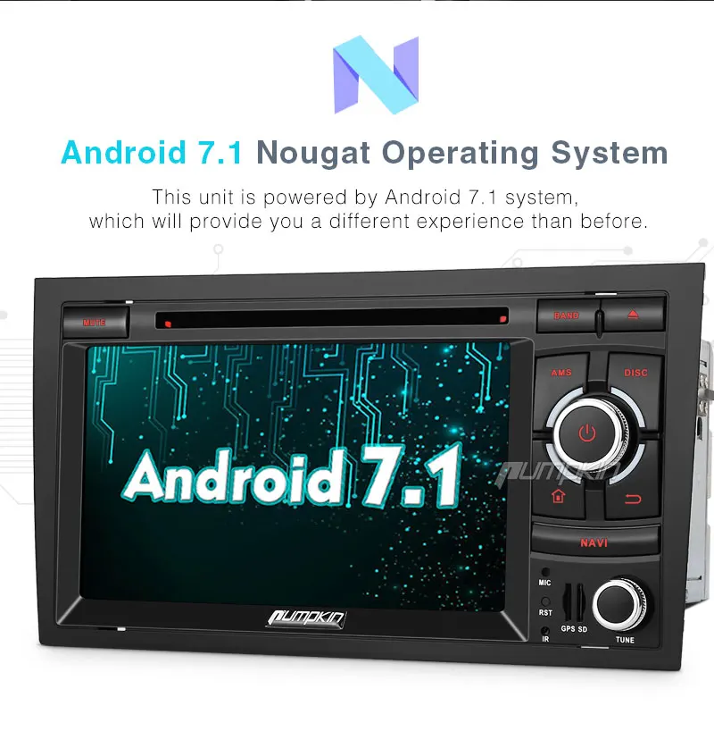 Top Pumpkin 2 Din 7" Android 7.1 Car Multimedia DVD Player GPS Navigation Quad core 2G RAM 32G ROM Car Stereo For Audi A4 2003-2008 1