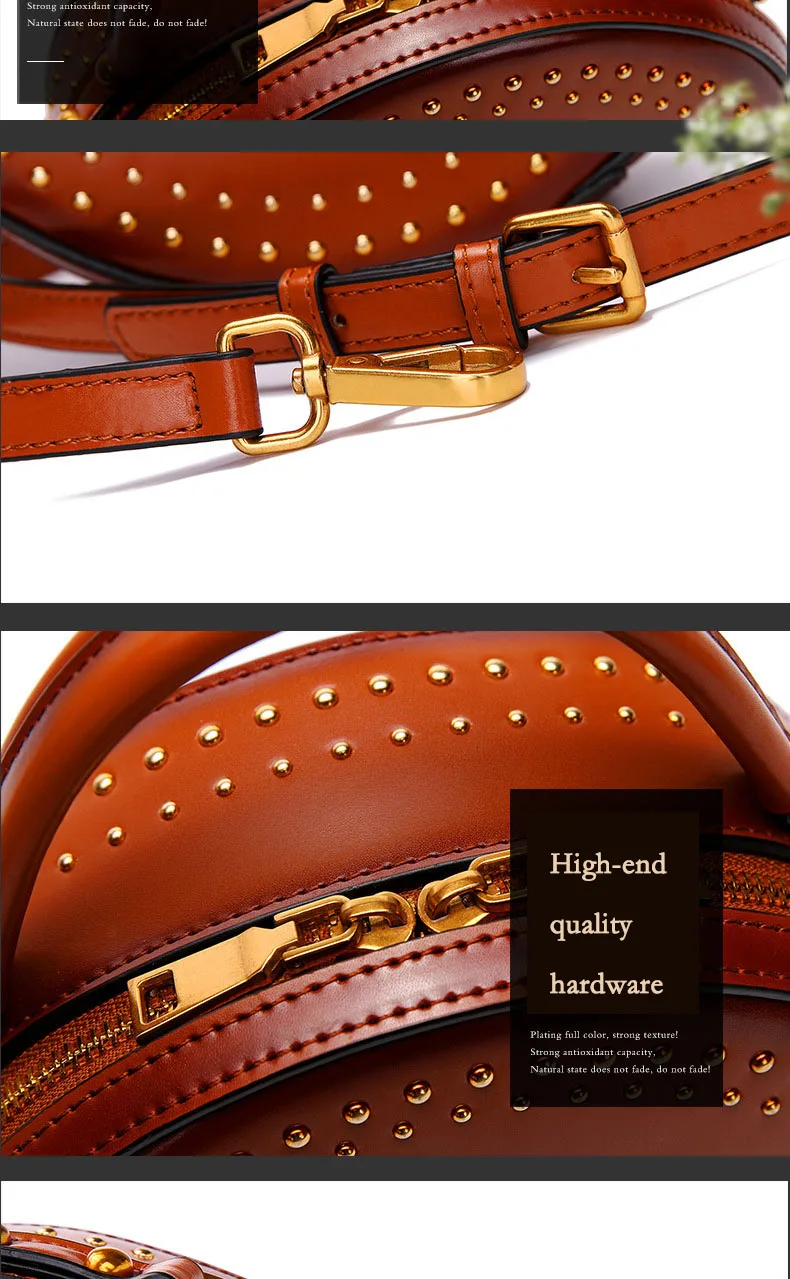 Branded fashion bags reather vintage round bag women's handbags genuine leather female bag (13)