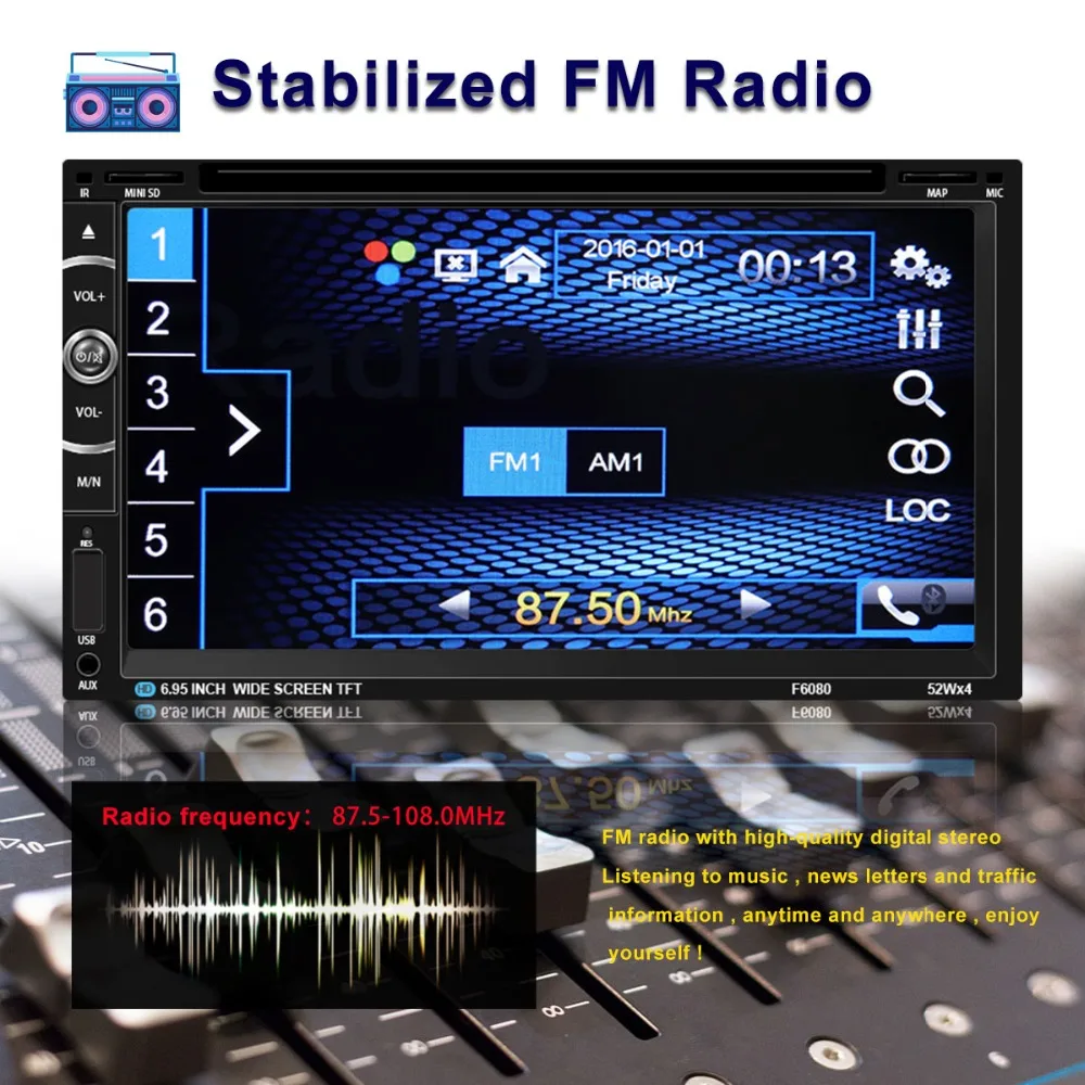 Top Double Din Car Radio Subwoofer GPS Navigation Car Multimedia DVD Player 7 inch Touch Screen Car MP4 & MP5 Player 2