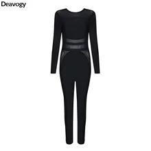 Deavogy новинка зимы Черное Платье облегающее с длинным рукавом шикарный сексуальный комбинезон женский комбинезон Горячая Распродажа Прямая поставка H2682