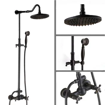 

Black Oil Rubbed Bronze Dual Cross Handles Bathroom Rainfall Rain Shower Head Faucet Set Bath Mixer Tap Wall Mounted mrs705