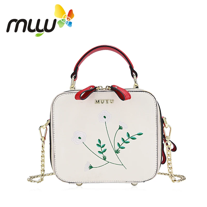 

Floral Embroidery Zipper Closure Soft PU Handbags Women Casual Chains Single Shoulder Bags Ladies Crossbody Bags 4080605