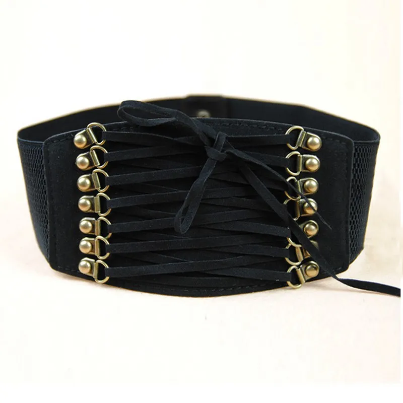 2018 Women Retro Velvet Wide Lace Up Belt Corset High Waist Band Fashion Belts Tight Body