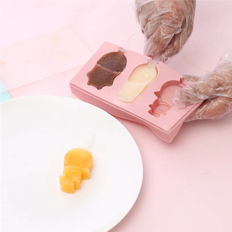 Covered Cartoon 3 Piece Ice Cream Ice Cube Mold Kitchen 2 Colors Multi-type Silicone Homemade Manual Diy Ice Cream Mold Home