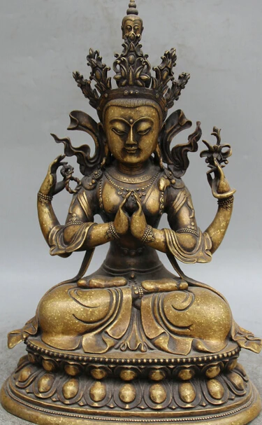 

JP S0524 14 Tibet Buddhism Copper Seat 4 arms Chenrezig Buddha Avalokiteshvara Statue (B0328)