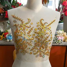 Bi. Dw. M желтый аппликация с бисером и стразами патчи Аппликации со стразами для свадьбы планки 27 х 31 см Швейные костюмы платья, украшение