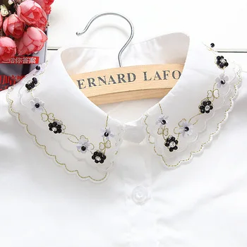 women lapel peter pan collar detachable fake false collar plaid fashion womens style false shirt white denim lace pearl blouse