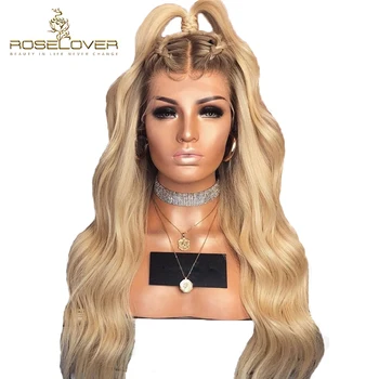 

4/613 Wavy Lace Front Human Hair Wigs 150% Ombre Blonde Lace Front Wigs with Baby Hair Pre Plucked Brazilian Remy Hair Roselover