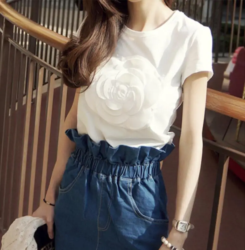 

Women's T-shirt Summer 2017 Brand New Women's Casual Cotton Short Sleeve Camellia T-Shirt Women O-neck T-shirt Women's Clothing