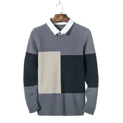 Для мужчин свитера пуловер поддельные из двух частей Для мужчин брендовая одежда Повседневное свитер с круглым вырезом Для мужчин разные