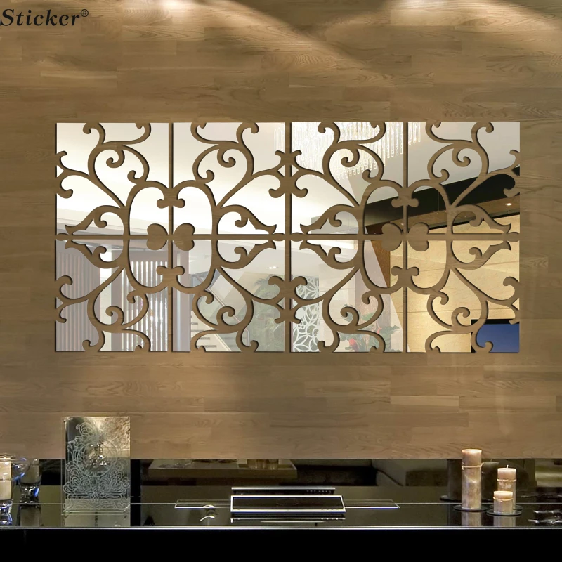 32pcs//set 3D Mirror Wall Stickers Acrylic Mural BIG Sticker Home Decorati UK