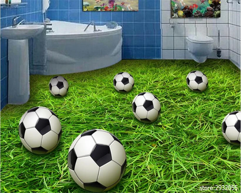 #*Cheap beibehang 3d flooring Three dimensional simple floor painting grass football floor painting pictures papel de parede wallpaper