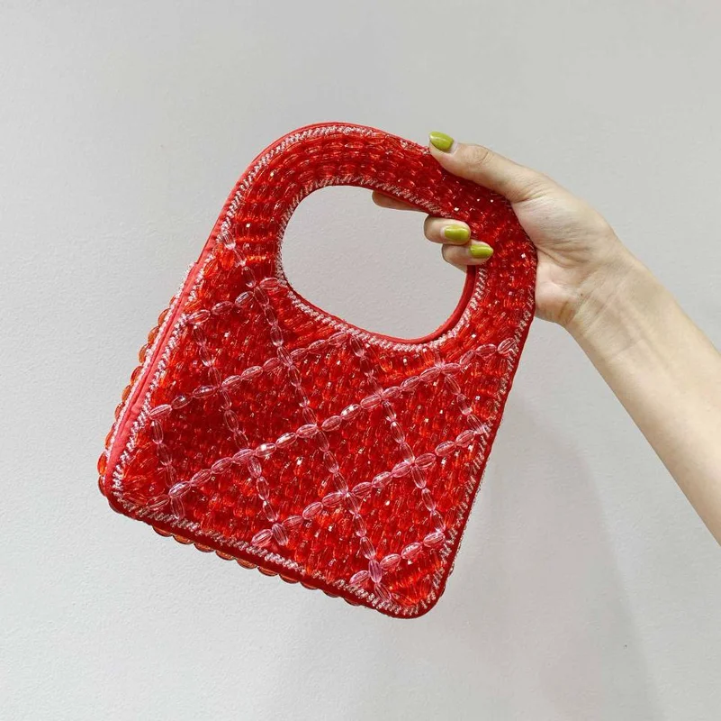 

French Niche Design Party Red Beaded Ladies Handbag Banquet Evening Clutch Purse