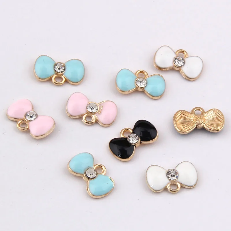 

New 20pcs/lot Fashion Charms Zinc Alloy Enamels Rhinestone Bow Pendant Accessories DIY Necklace Earring Jewelry Accessories 2019