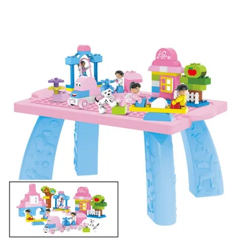 

100pcs Large Size Girls Pink Dream Amusement Park with Desk Table Building Blocks Kids DIY Bricks Toys Compatable Duploe
