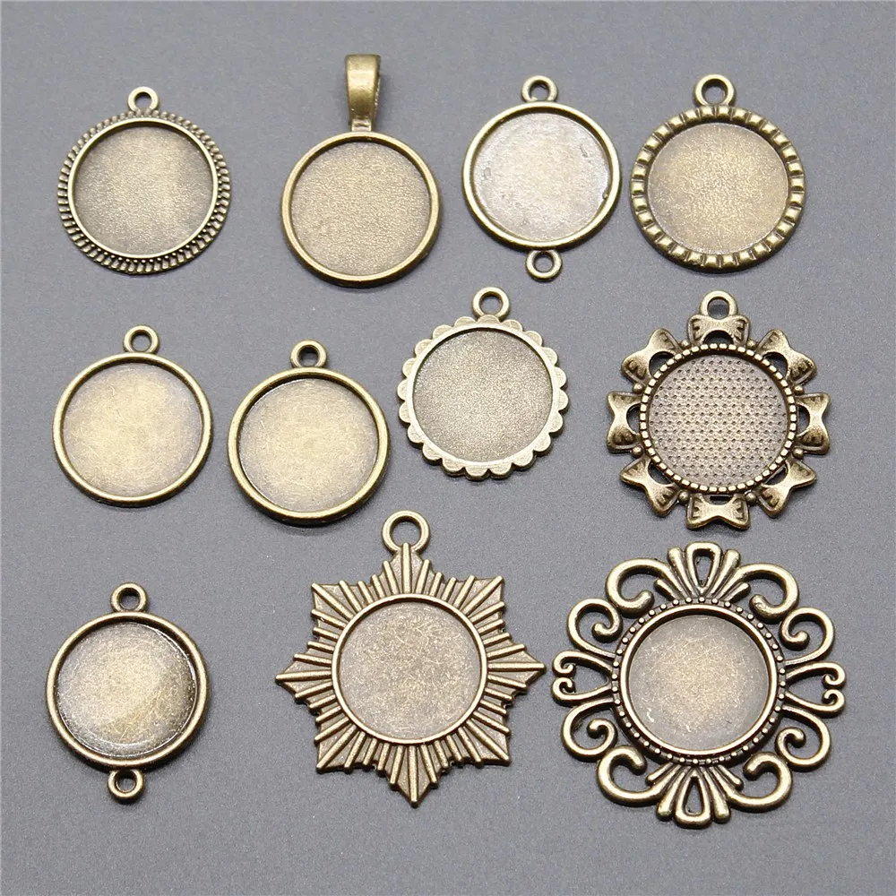 

10pcs Fit 16mm Round Glass Cabochon Base Setting Pendant Charms Antique Bronze Plated Jewelry Findings For Jewelry Making