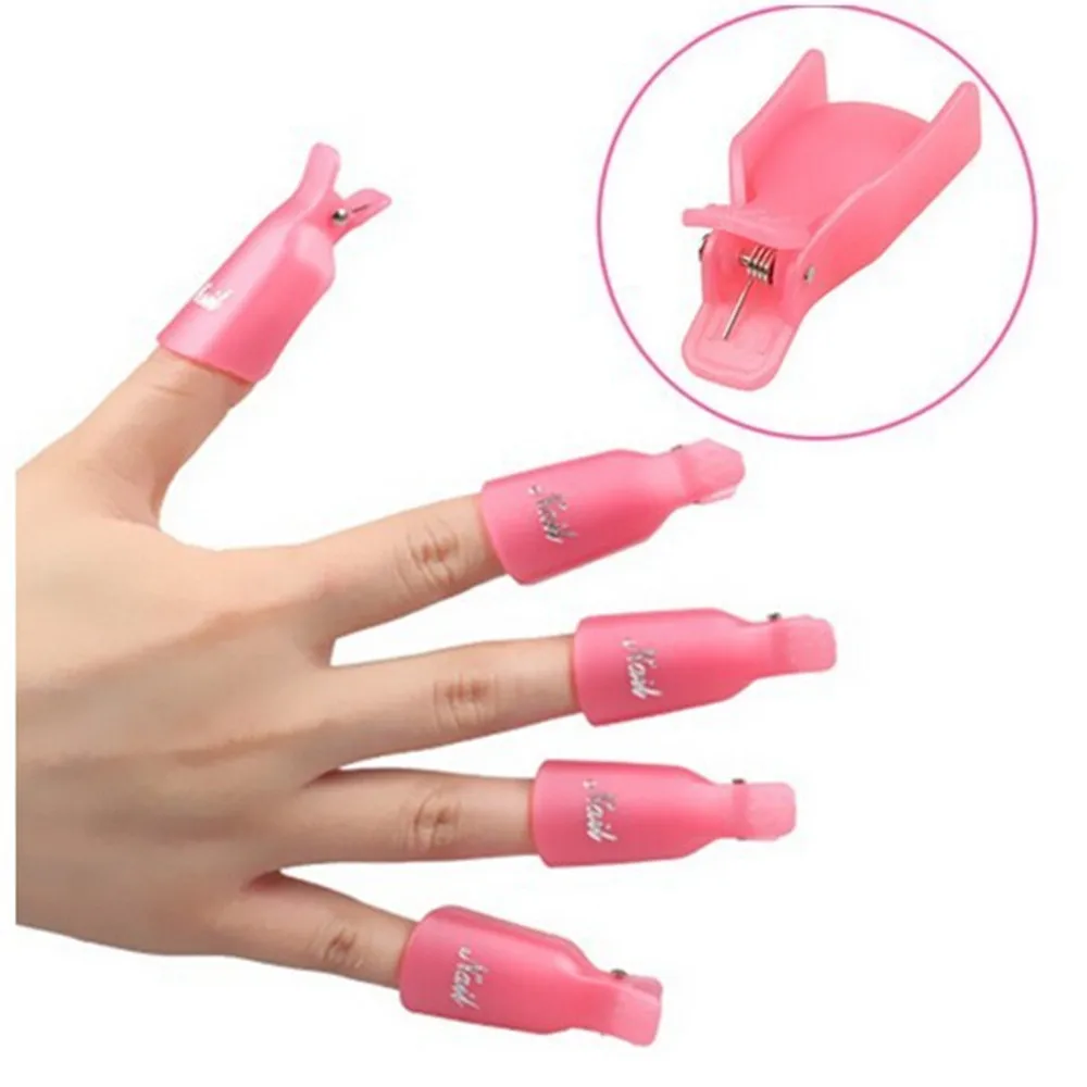 

10pcs/set Manicure Cap Clip Tools Plastic Acrylic Nail Art Soak Off Clip Cap UV Gel Removal Nail Polish Degreaser Wrap Tool