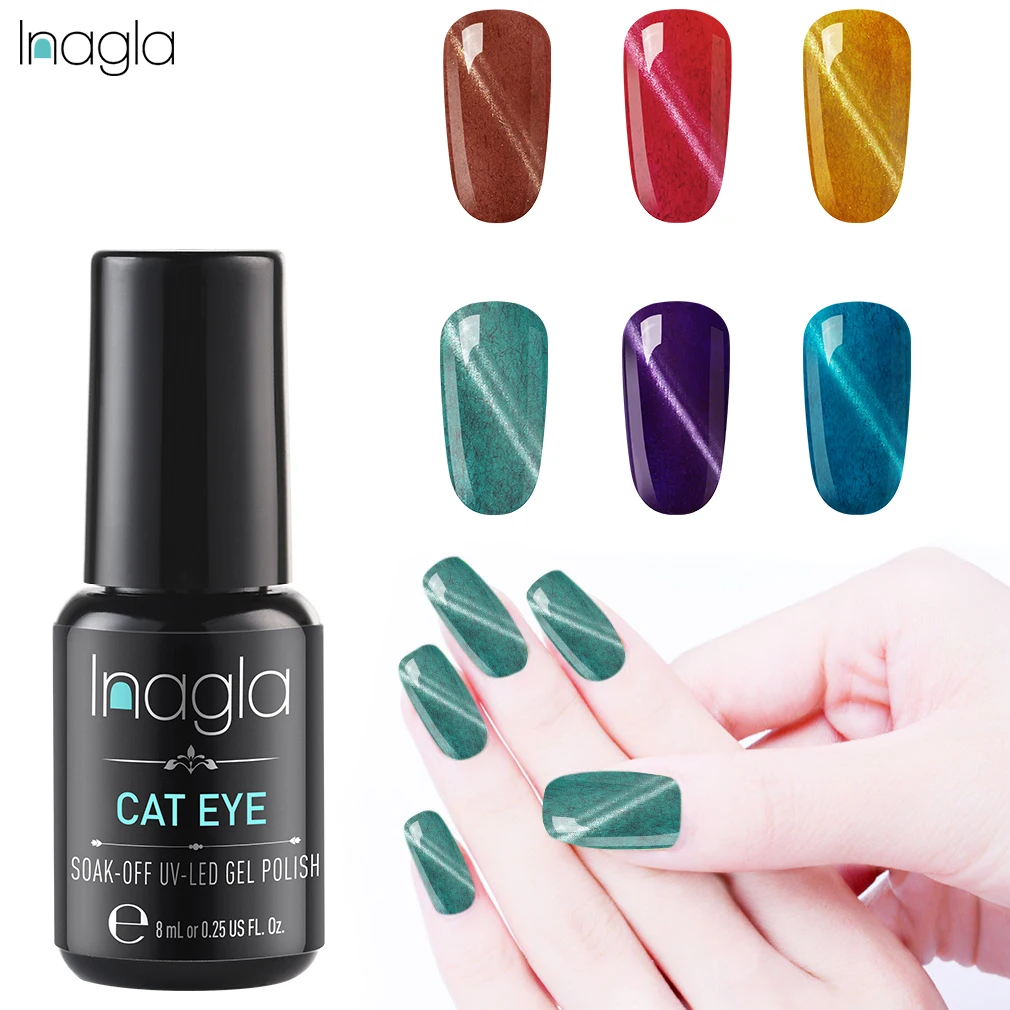 

Inagla 8ML Furcoat Cat Eye Semi-permanent Gel Nail Polish Soak Off 6 Colors 3D Magnetic Glitter Design Gel Varnish Nail Art DIY