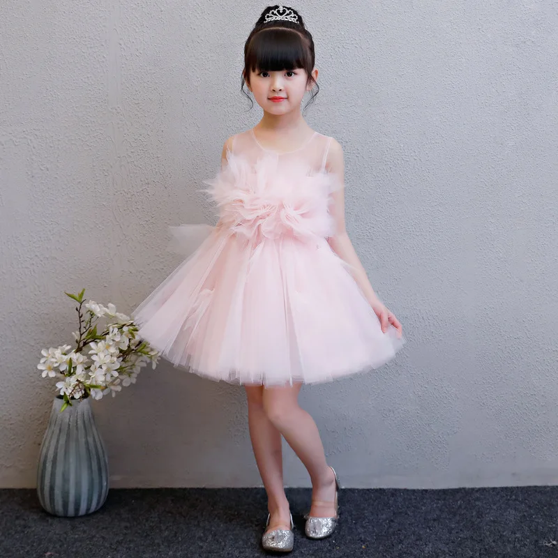 

Pink New Flower Girl Dresses Birthday Princess Dresses Ball Gown Kids Pageant Gowns Wedding Girls Party Dress Summer Dress