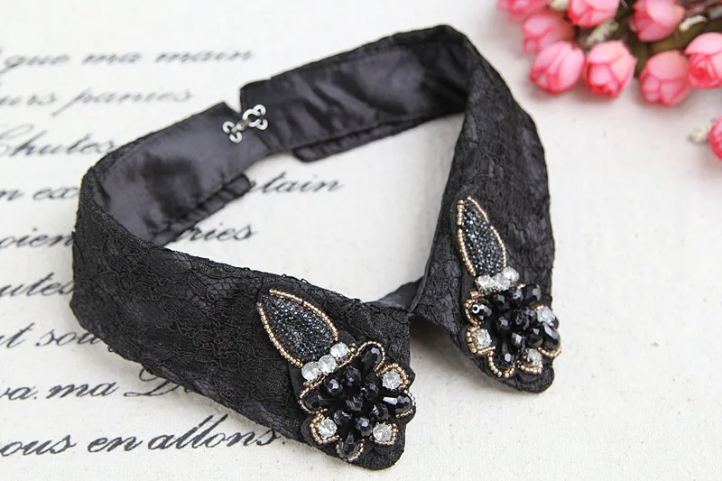 

Decorative bear Lace Collar Sweater Neckline Collar Applique Trim Black