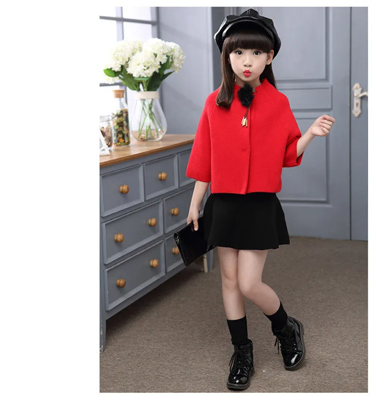 3-12 y children skirts girls mini black pleated skirt for girl spring autumn elastic knitted skirts red teen 10 12 years clothes (5)