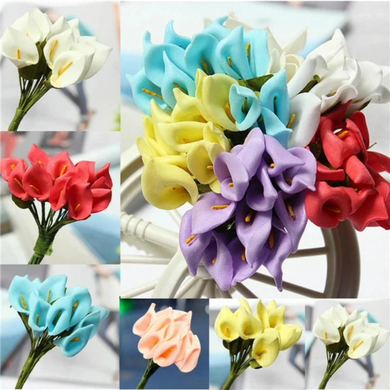 

12PCS Mixed Colors Artificial Calla Lily For wedding Decoration White Blue Champagne Real Touch Lily Of The Nile Bouquets