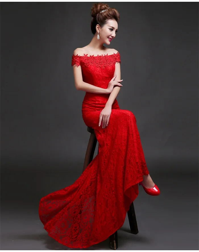 Red Wedding Dress with Short Sleeves