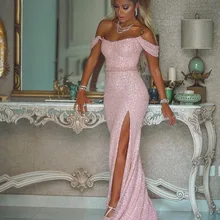 Блестящее розовое вечернее платье русалки с блестками, арабское вечернее платье, длинное,, элегантное, с открытыми плечами, с Боковым Разрезом, платья для выпускного вечера, кафтан, Дубай, халат, soiree