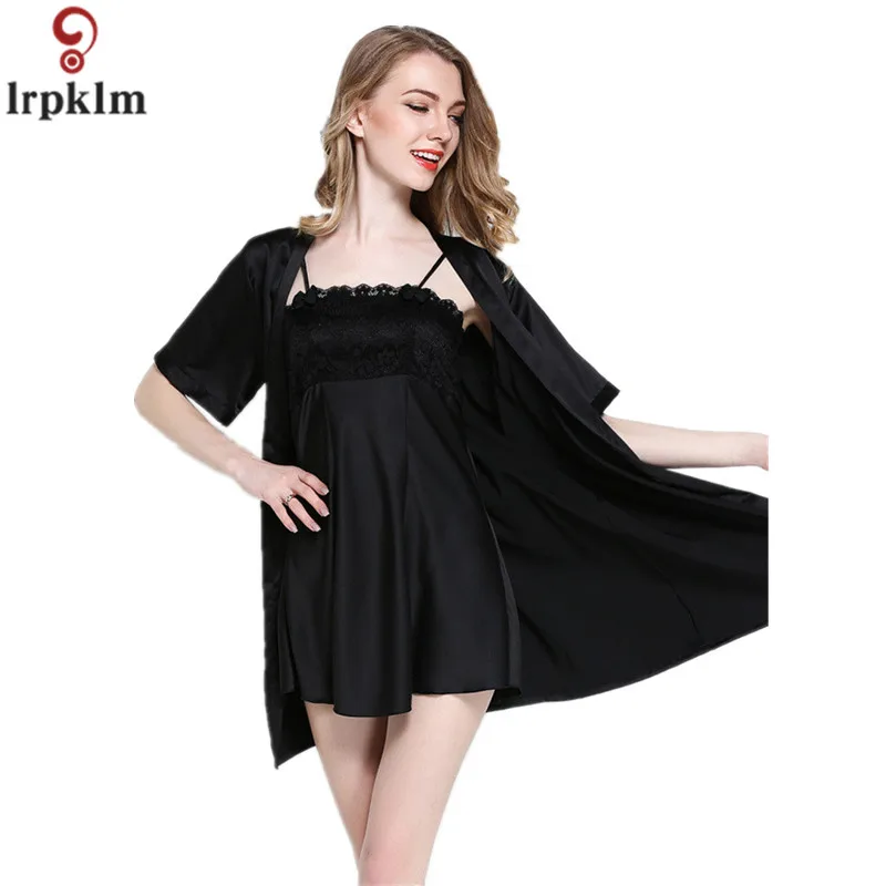 Summer New Women's Nightgown Set High Quality Imitation Silk Sling