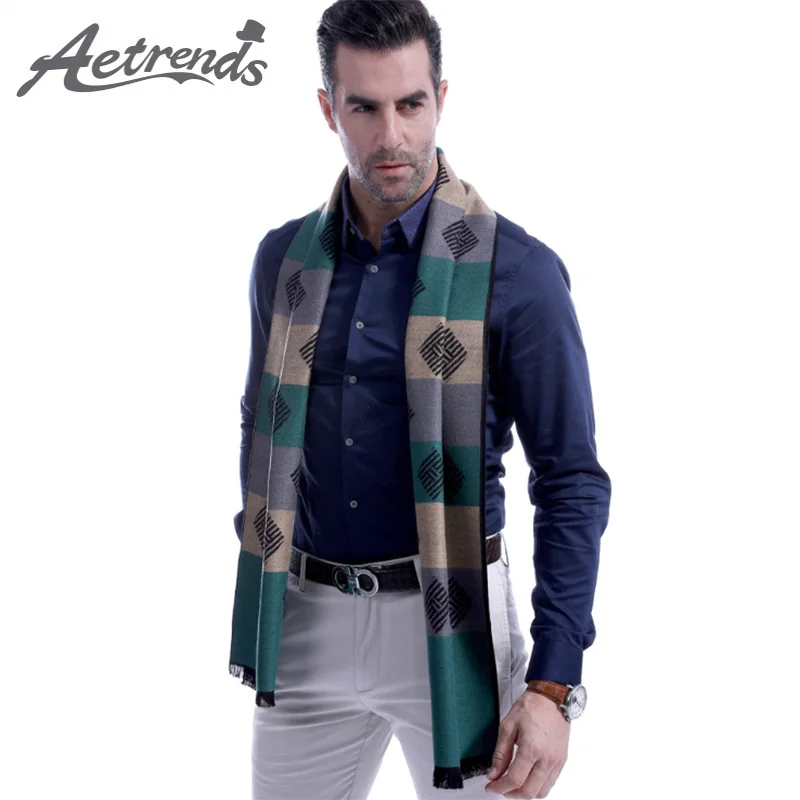

[AETRENDS] Winter Scarf Men Geometric Design Cashmere Feel Scarves for Men Scarfs Luxury Brand Foulard Z-6659