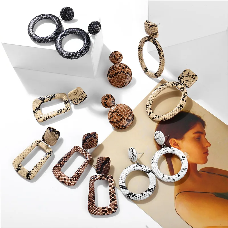 

IF ME Vintage Big Snake Skin Drop Earrings for Women Geometric Oversize Leather Dangle Earring Jewelry Party Brincos 2018 NEW