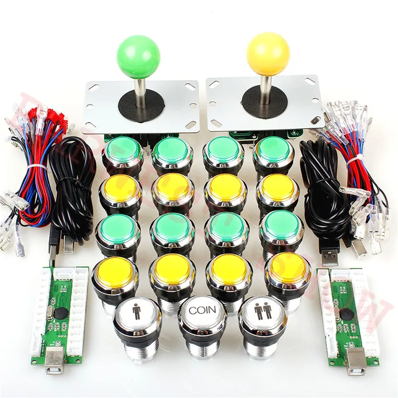 

2 Player Classic Arcade DIY Kits USB Encoder To PC Sanwa Style Joystick + Chrome Silver LED Arcade Button For Raspberry Pi / SP3