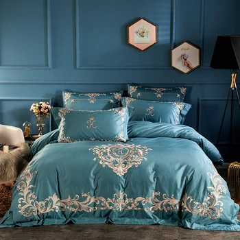 

Luxury European Palace 100S Egyptian Cotton Bedding Set Royal Embroidery Green Blue Pink Duvet Cover Bed Sheet/Linen Pillowcases