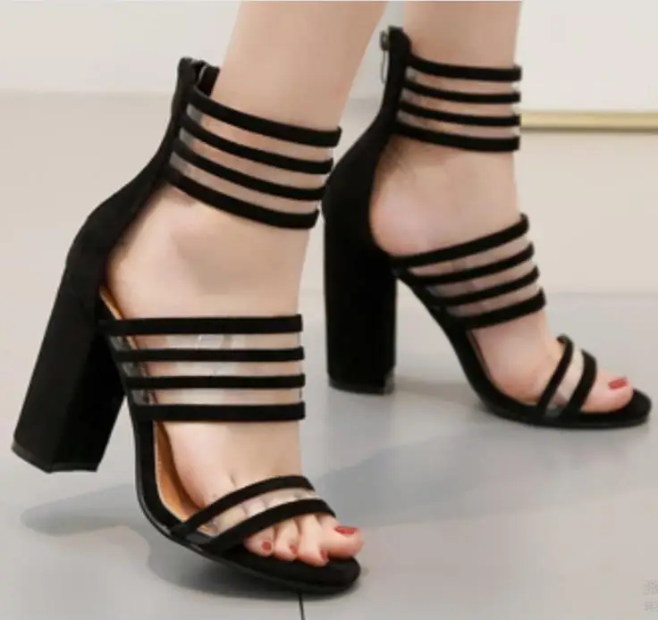 

2019 summer new style with high heel suede sandals transparent hollow fashion sexy women's shoes