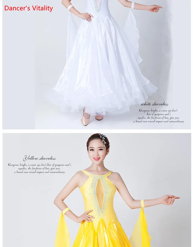 2018 новые Бальные Стандартный Для женщин платье для танцев юбка для танцев без рукавов Diamond инкрустированный роскошные современные платье