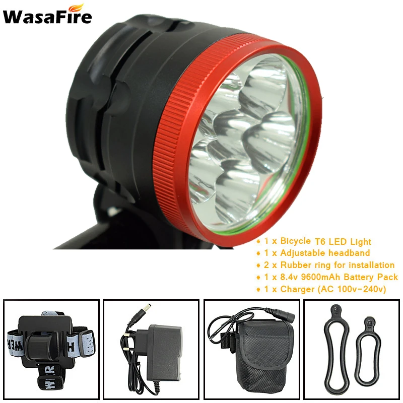 WasaFire 10000lm 6 * XM L T6 светодиодный светильник налобный фонарь велосипедный передний