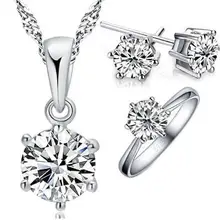Высокое Качество, Классический женский комплект свадебных ювелирных изделий для вечеринки, 925 пробы, серебряное ожерелье, серьги, кольцо, набор, опт