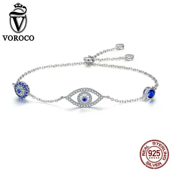 

VOROCO Bracelet for Women 925 Sterling Silver Guard of Eye Bohemia Bracelets & Bangles Valentine Day Gift Fine Jewelry BKB089
