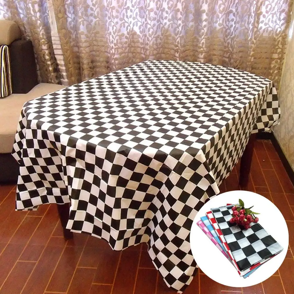 

Disposable Color Racing Flags Black And White Grid Thicken Plastic Tablecloth Waterproof Oilproof Table Cover Christmas A40