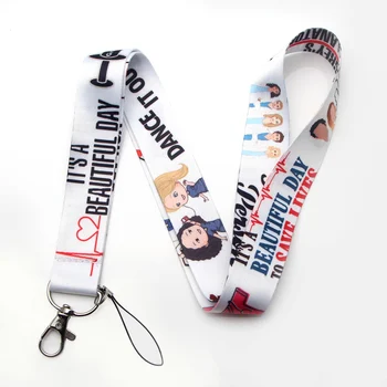 

V265 Grey's Anatomy Cartoon Keychain Lanyards Id Badge Holder ID Card Pass Mobile Phone USB Badge Holder Key Strap 1PCS
