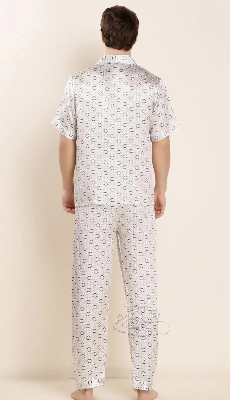 Шелк тутового шелкопряда тяжелый шелк мужская с коротким рукавом печатных пижамы шелковые Домашняя одежда l-3xl