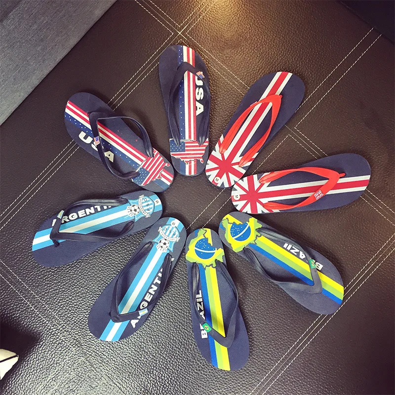 

New Leisure PVC Flag Pattern Summer Flip Flops For Men Outdoor Non-Slip Holiday Beach Shoes Thong Slippers Mens Flats Sandals