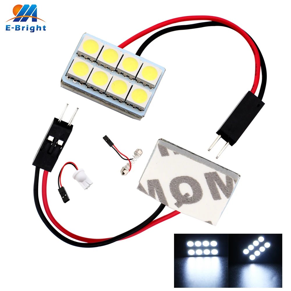 

8 Pieces/lot High Quality! ! White T10 8 SMD 5050 3-Chips 8 LED Light Panel Light + Festoon + T10 adapters Dome Bulb Lamp