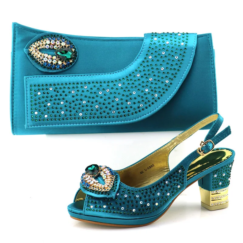 

Italian shoes and bag teal blue color to match for african aso ebi shoe and bag sandal and clutches bag with stones SB8208-1