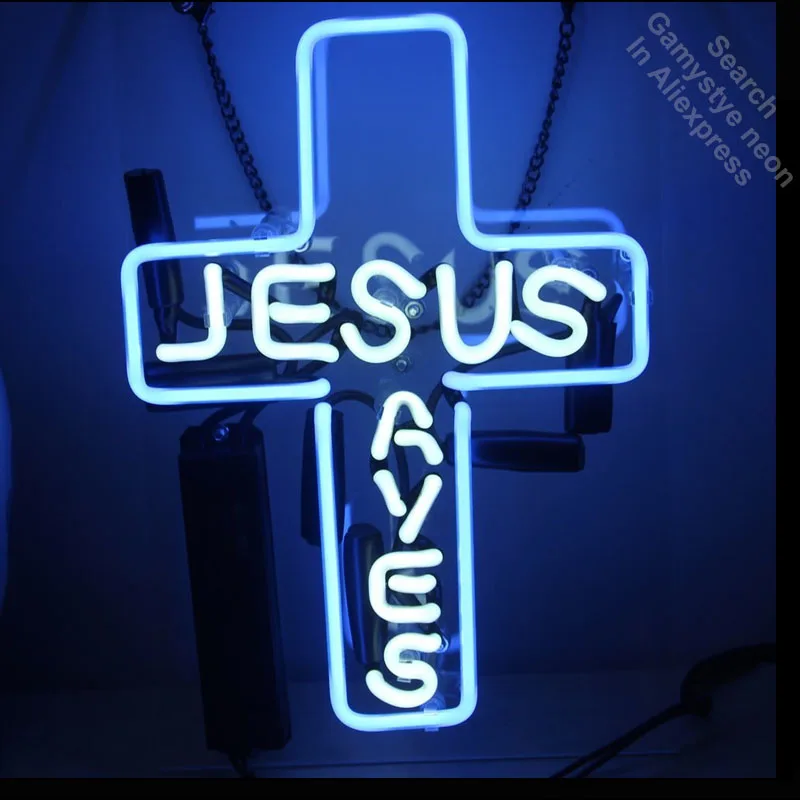 Buy  Neon Sign for JUSUS SAVES Home Garden Party Music Church Neon Tube sign handcraft with Clear board 